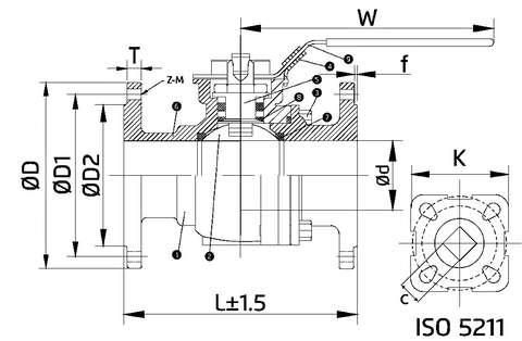 Paslanmaz Flanşlı 3 Parçalı Küresel Vana — site.urun_teknik_cizim