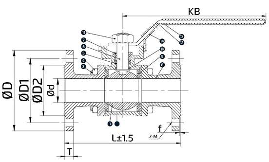 Paslanmaz Flanşlı 3 Parçalı Küresel Vana — site.urun_teknik_cizim