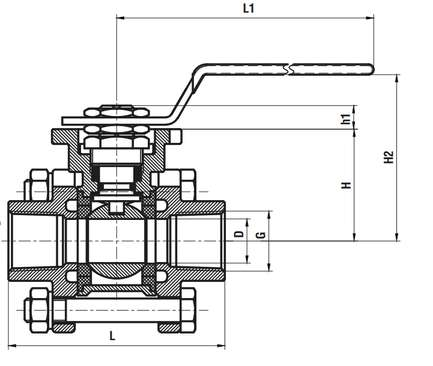 Stainless Steel 3 Piece Threaded Ball Valve — site.urun_teknik_cizim