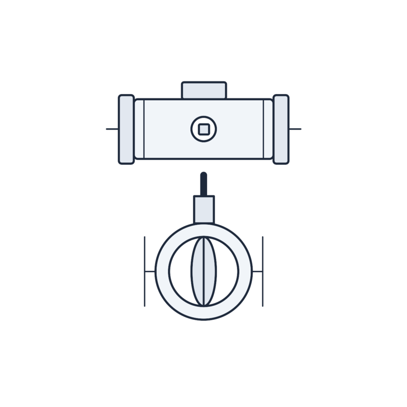 Pneumatically actuated butterfly valve — schematic illustration