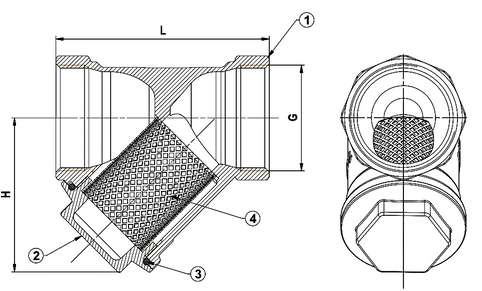 Brass Threaded Y Type Strainer teknik çizim