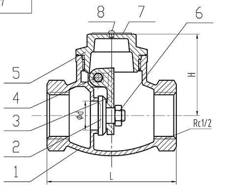 Bronze Threaded Swing Check Valve teknik çizim