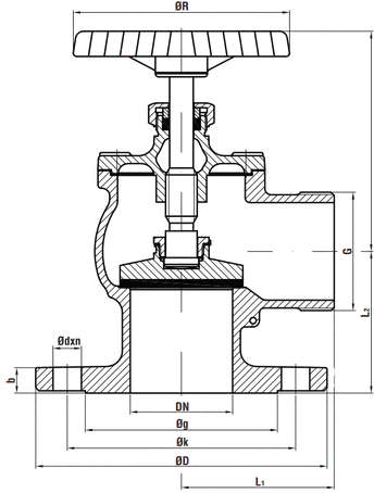 Angle Type Fire Hose Valve teknik çizim
